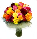 Deliver a selection of quality mixed colour roses in a glass vase - Click to enlarge